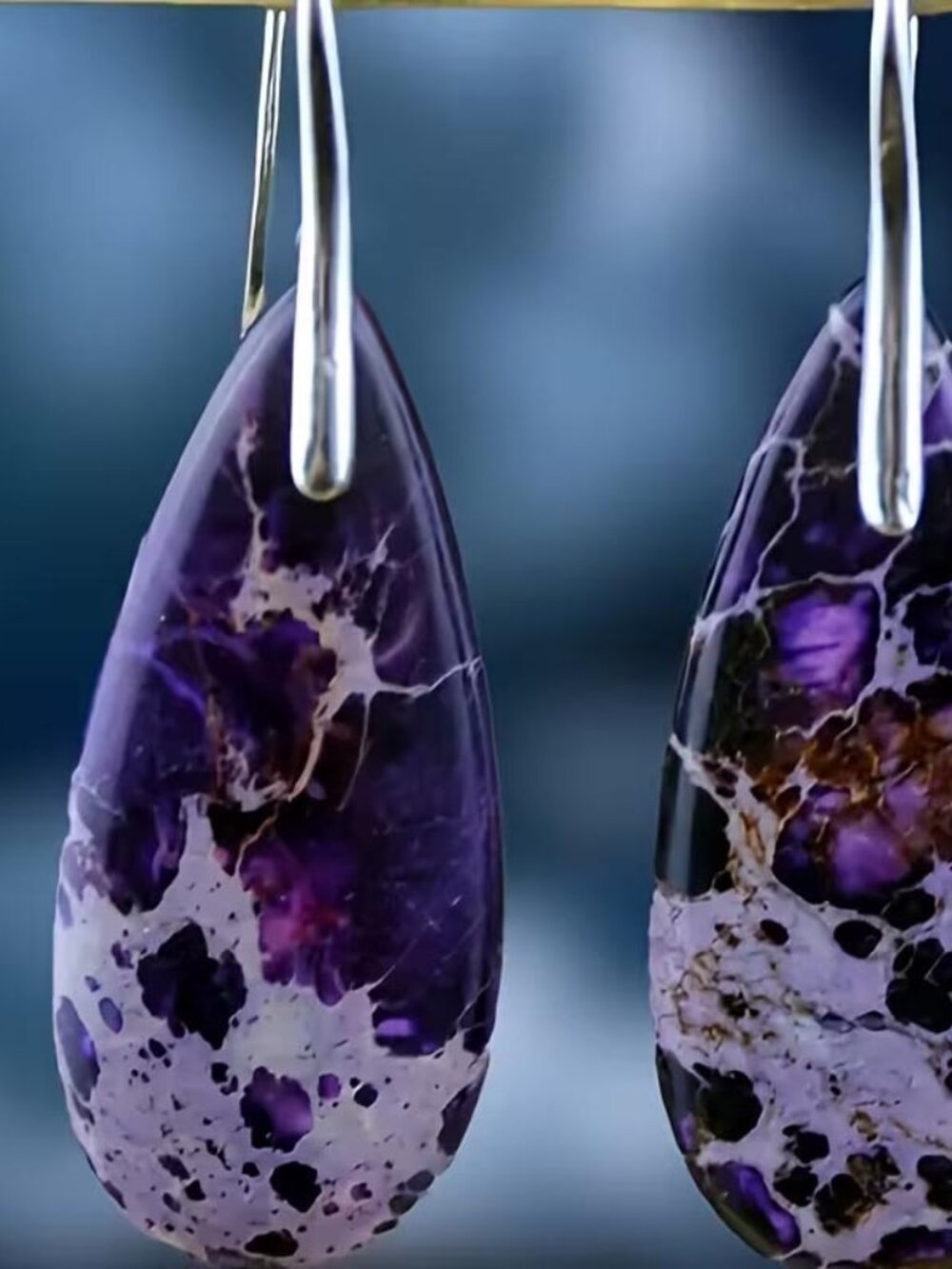 PURPLE W/ GREY MATRIX STONE TEARDROP EARRINGS N